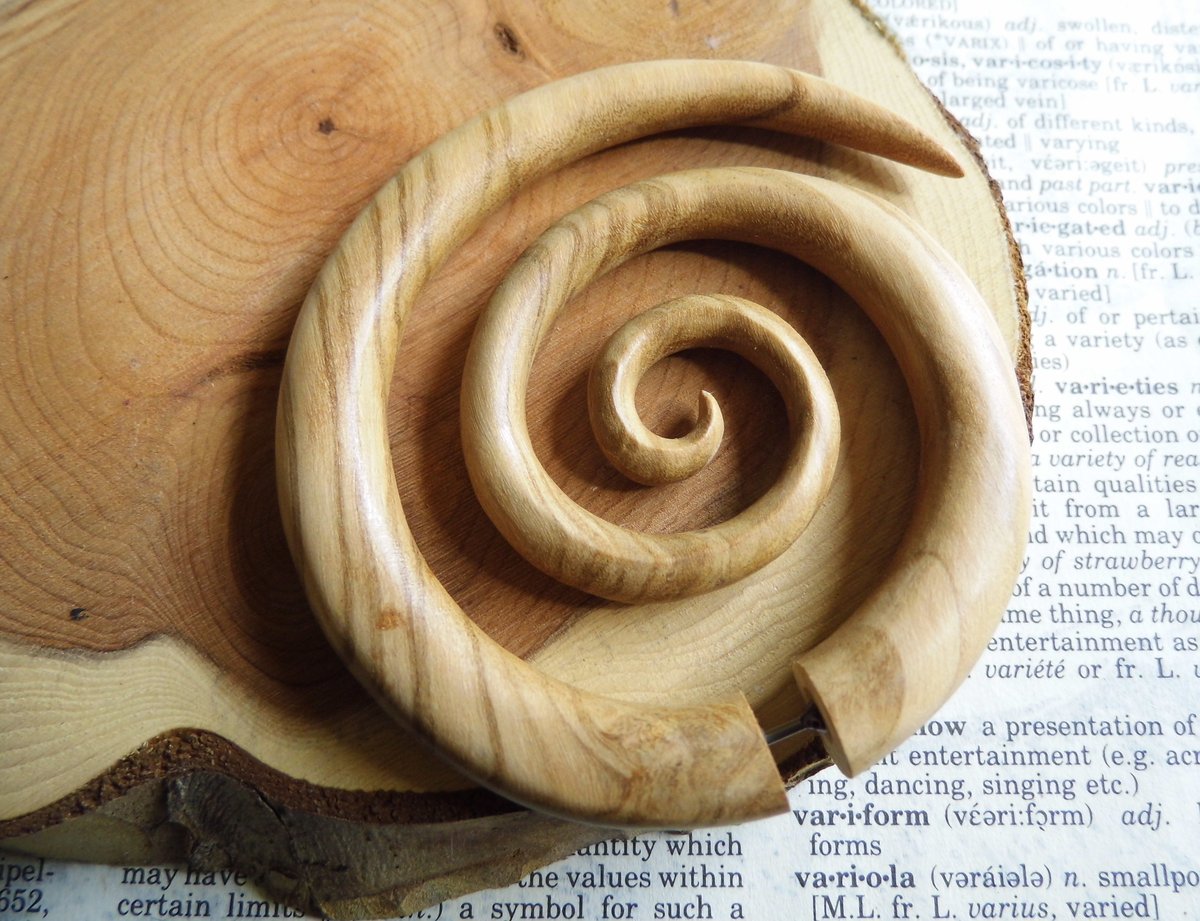 Huge Olive Wood Spiral Earring Hoop Faux Gauge
