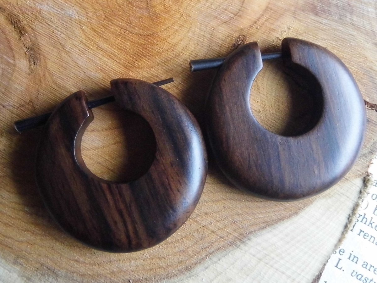 Wooden Hoops Earrings Small Round Deep Brown 