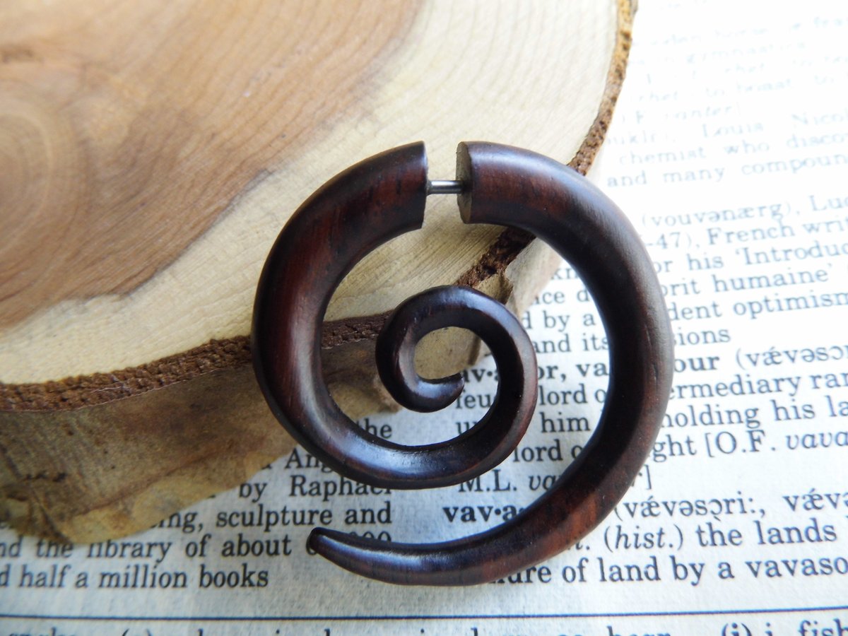 Spiral Wood Earring Tribal Hoop