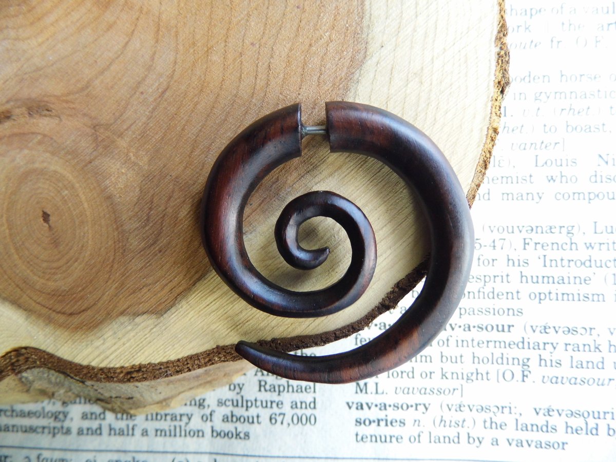 Spiral Wood Earring Tribal Hoop