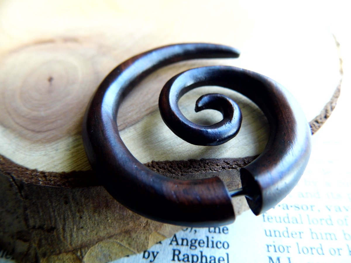 Spiral Wood Earring Tribal Hoop