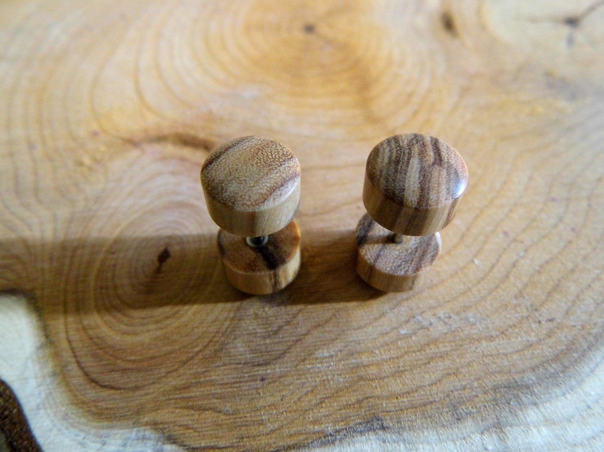 Olive Wood Studs Earrings Faux Plugs