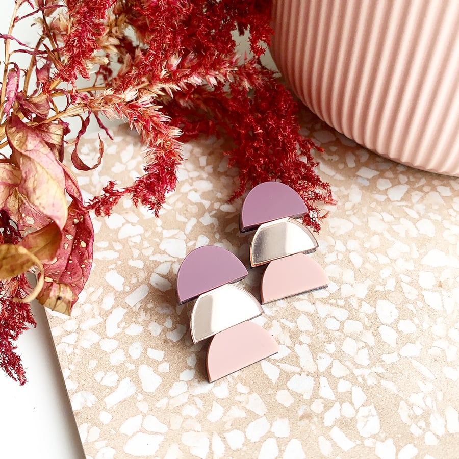 Image of Rose Stacked Trio Studs