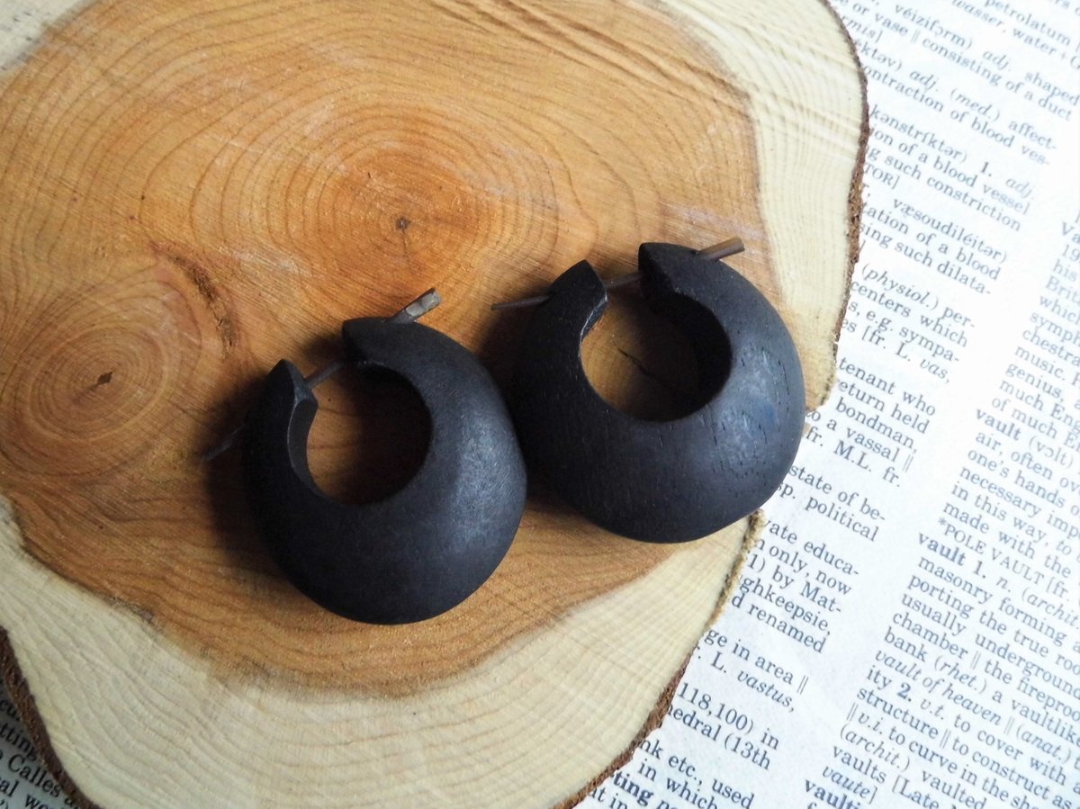 Matt Black Wooden Hoops Earrings