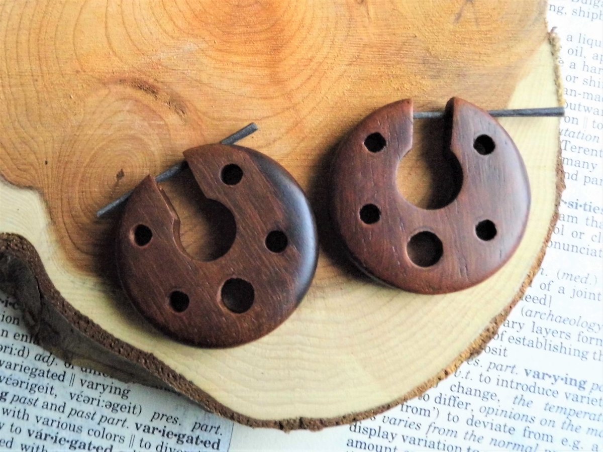 Round Holed Wood Hoops Earrings Brown