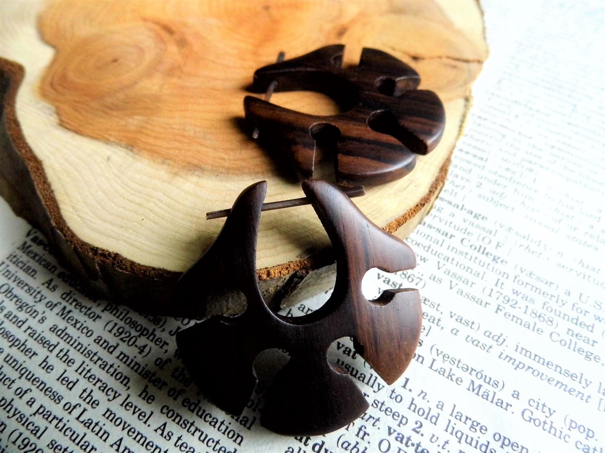 Large Leaf Inspired Tribal Wooden Earrings