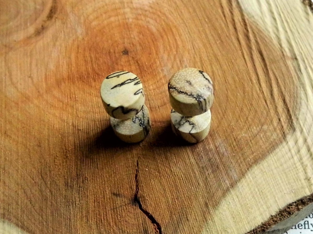 Pair of Zebra Wood Earrings Studs Faux Plugs