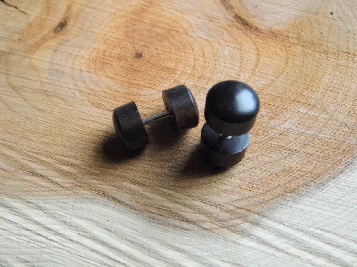 Dark Brown Wooden Stud Earrings Faux Plugs