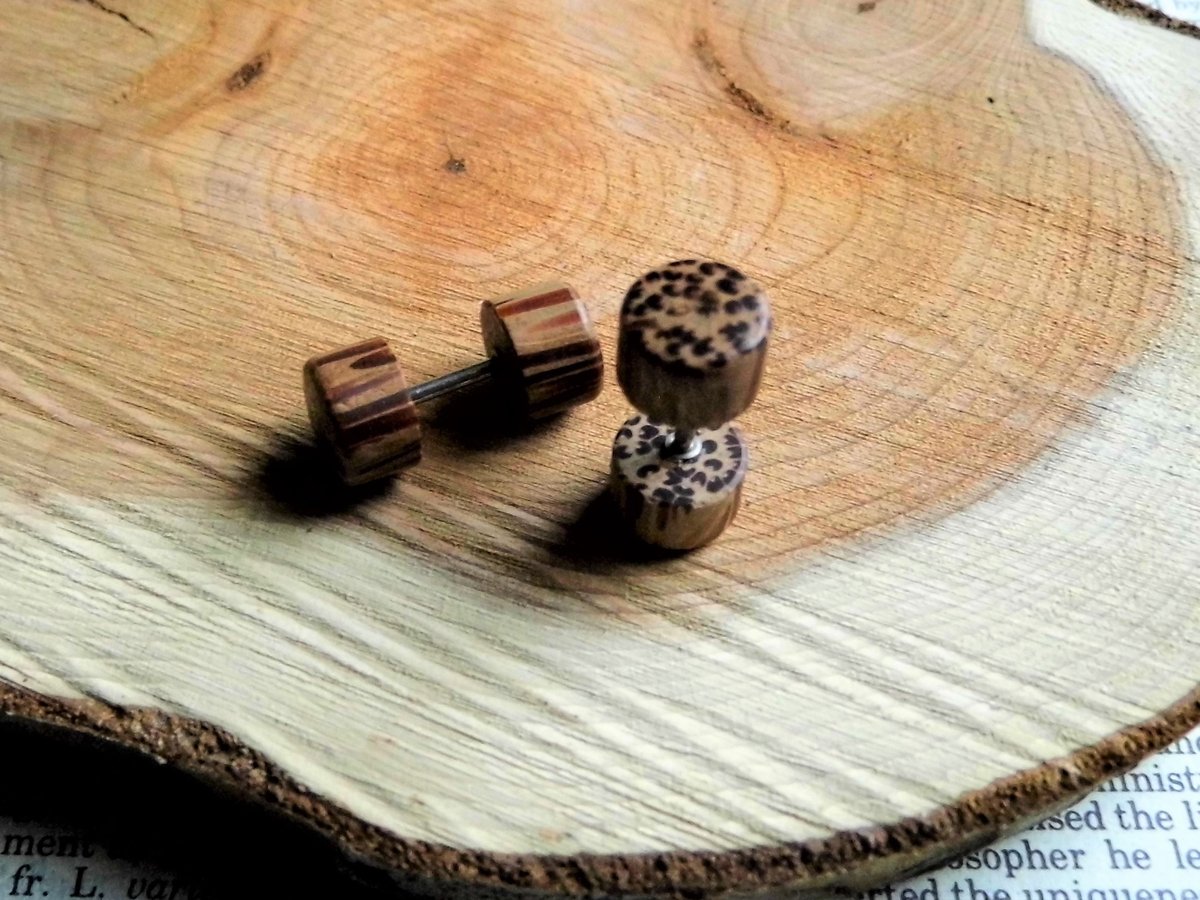 Pair of Coco Wooden Plug Stud Earrings