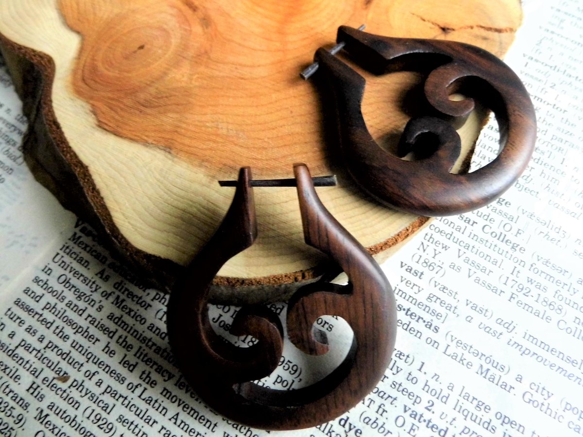 Wave Ocean Tribal Wooden Earrings