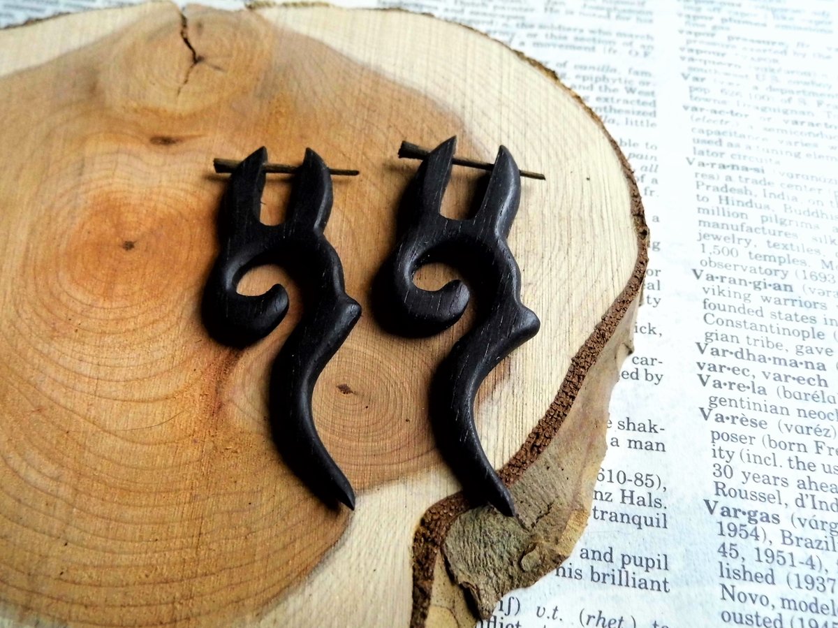 Black Wooden Tribal Earring Deer Inspired