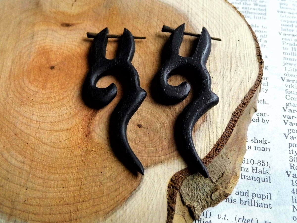 Black Wooden Tribal Earring Deer Inspired