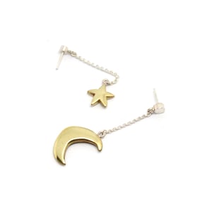 Image of PUFFY MOON AND STAR EAR RINGS