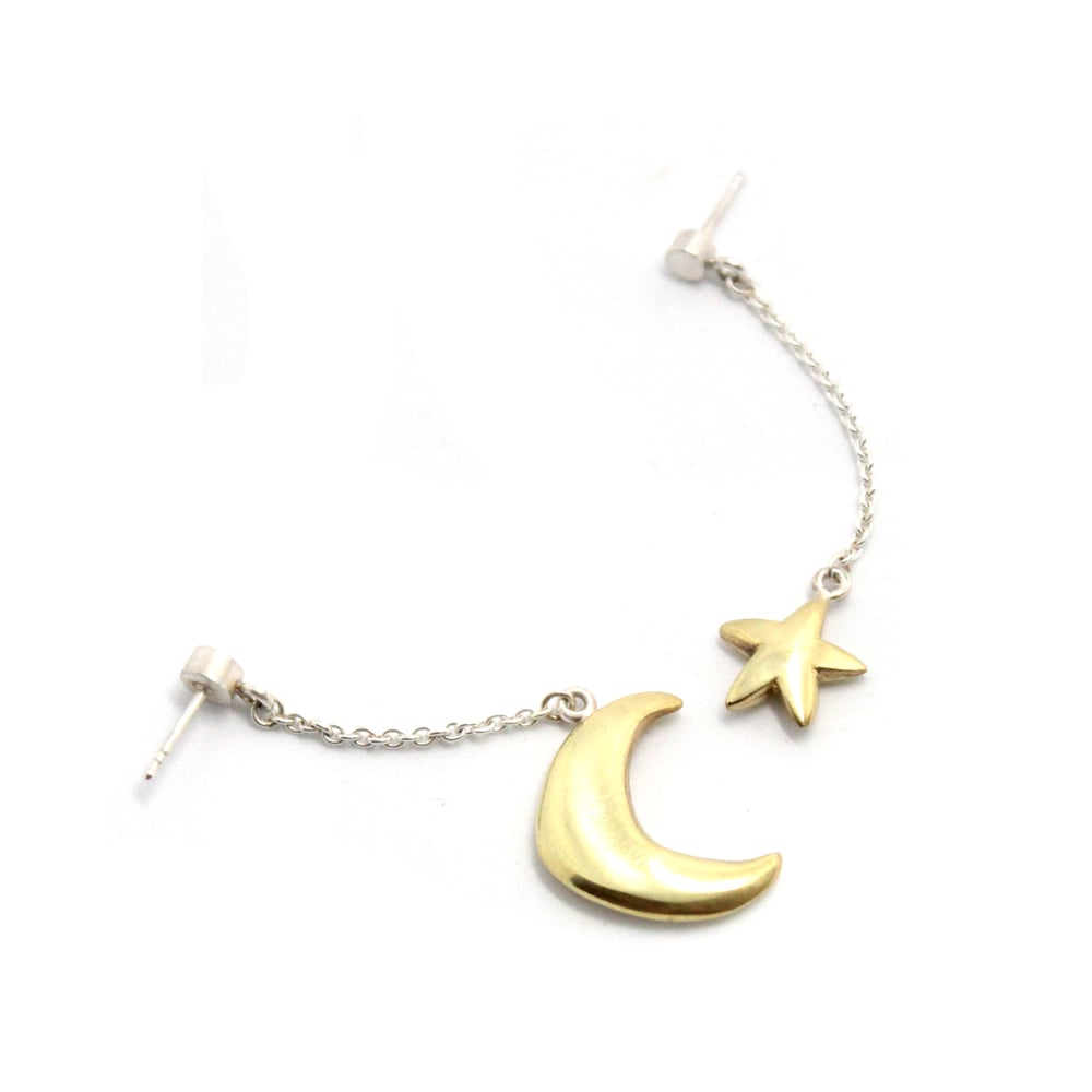 Image of PUFFY MOON AND STAR EAR RINGS