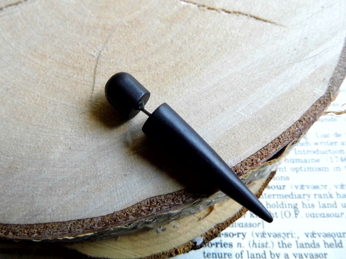 Black Wood Taper Earring Faux Plug