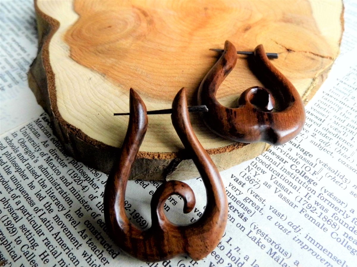 Swan Bird Inspired Tribal Wood Hoop Earrings