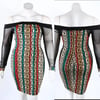 MULTI COLORED MESH SLEEVE BODYCON DRESS