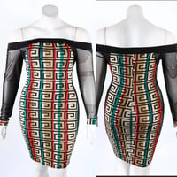 Image 1 of MULTI COLORED MESH SLEEVE BODYCON DRESS