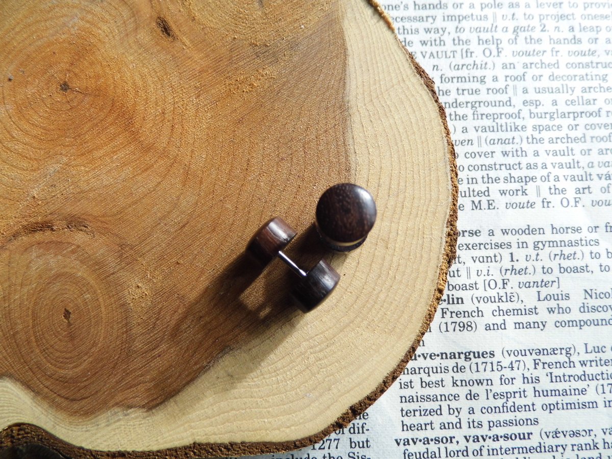 Deep Brown Wood Faux Plugs Gauges Earrings