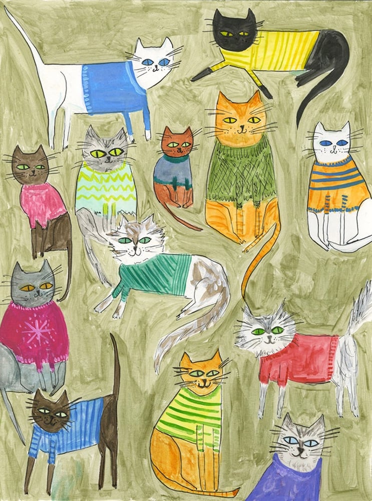 Image of Thirteen sweater wearing cat. Limited edition print.