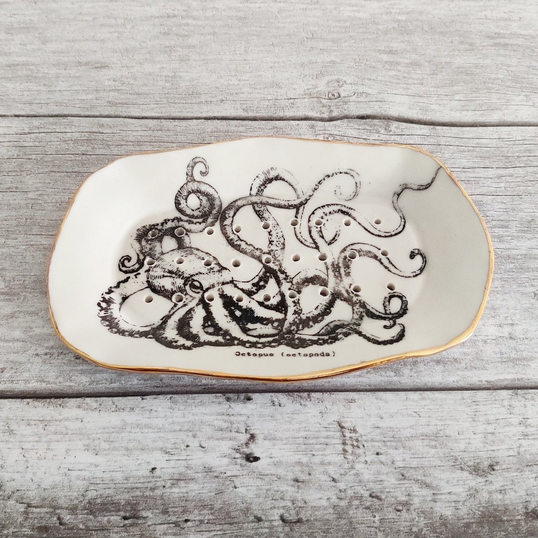 Porcelain octopus soap dish