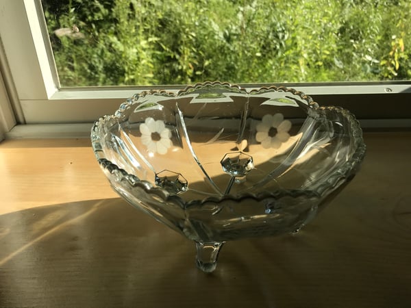 Image of Antique Glass Bowl Floral design, Wedding Gift, Anniversary Gift, Holiday Gift