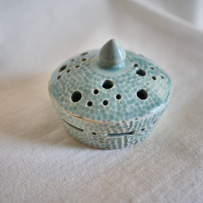 Seafoam Green Carved Incense Holder