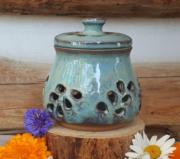 Image of Hand-carved little stash jar with lid: Glacial Waters