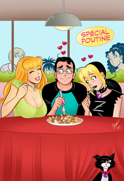 Image of Ma3 trio sharing poutine - poster