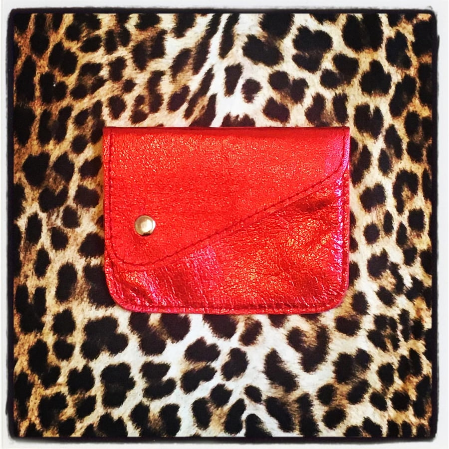 Image of CARD SLIP - RED METALLIC LEATHER *also comes in Electric Blue 