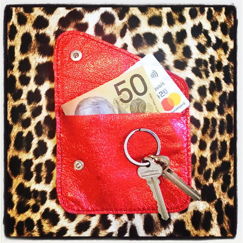 Image of CARD SLIP - RED METALLIC LEATHER *also comes in Electric Blue 