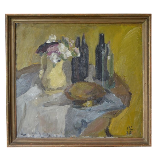 Image of 1938, Swedish Painting, 'Still Life with Bottles,' Per Lindekrantz (1913-1994)