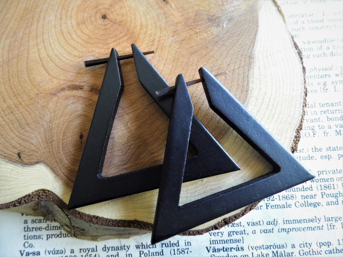 Womens Black Wood Hoops Earrings Large Triangle