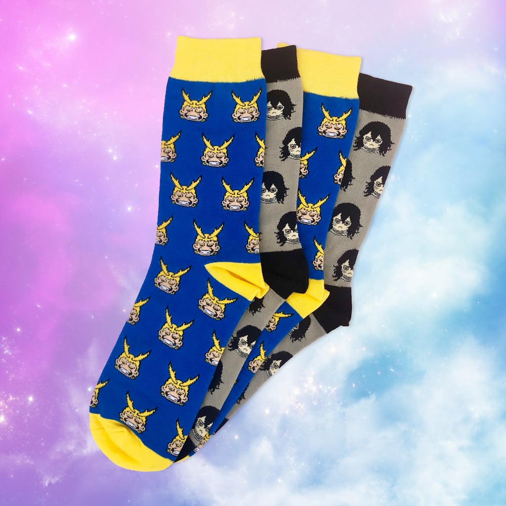 Image of Chibi All Might & Aizawa Crew Socks