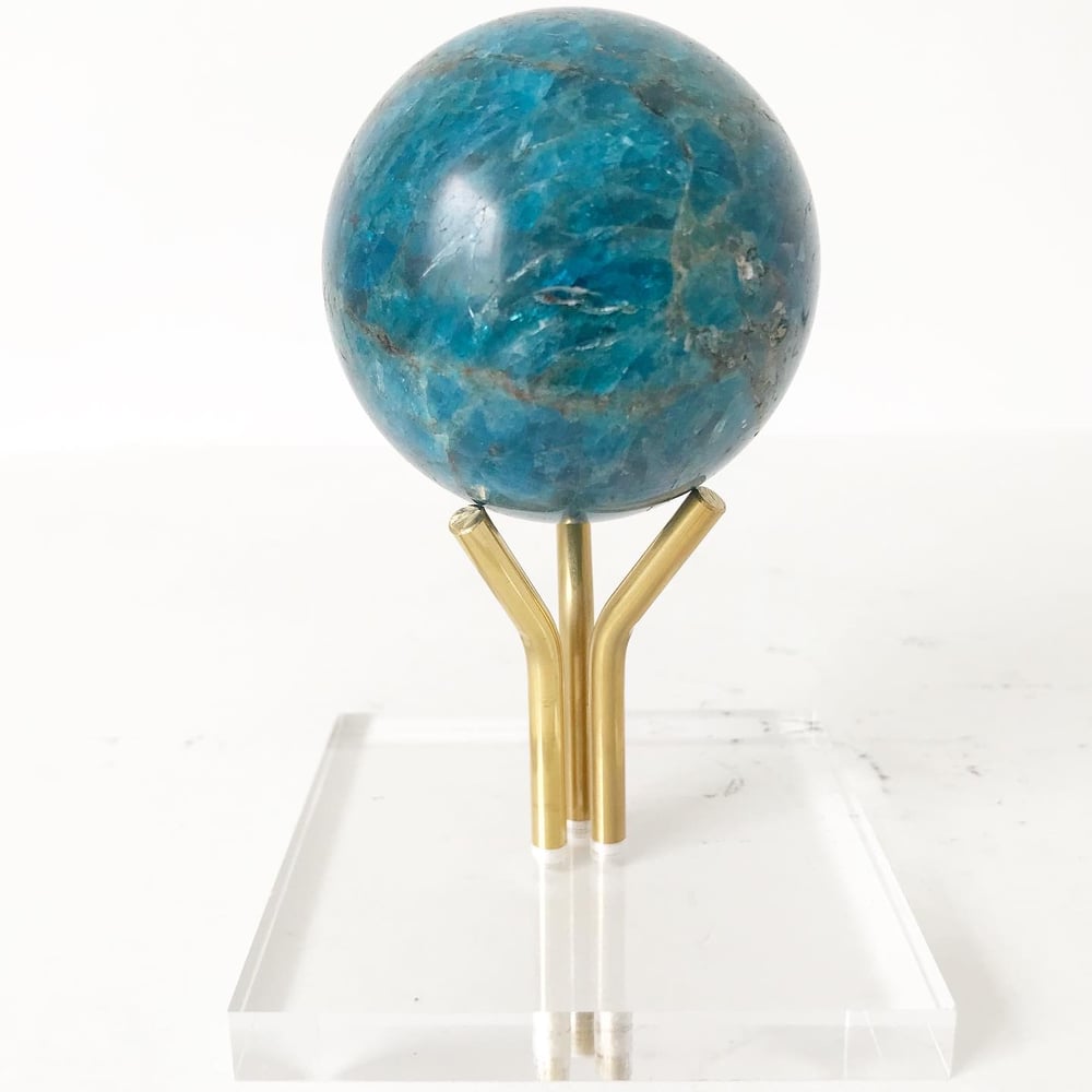 Image of Polished Apatite no.20 + Three Prong Lucite and Brass Stand