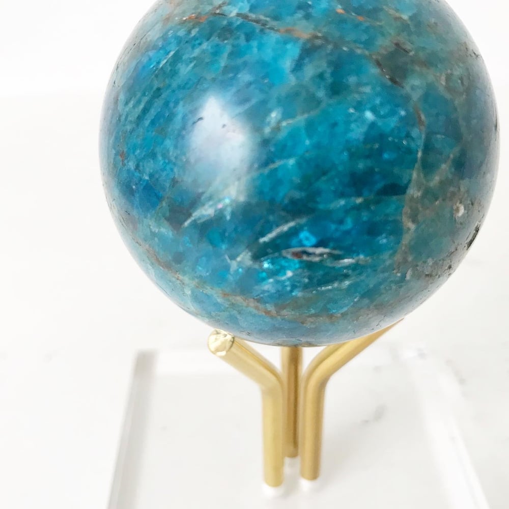 Image of Polished Apatite no.20 + Three Prong Lucite and Brass Stand
