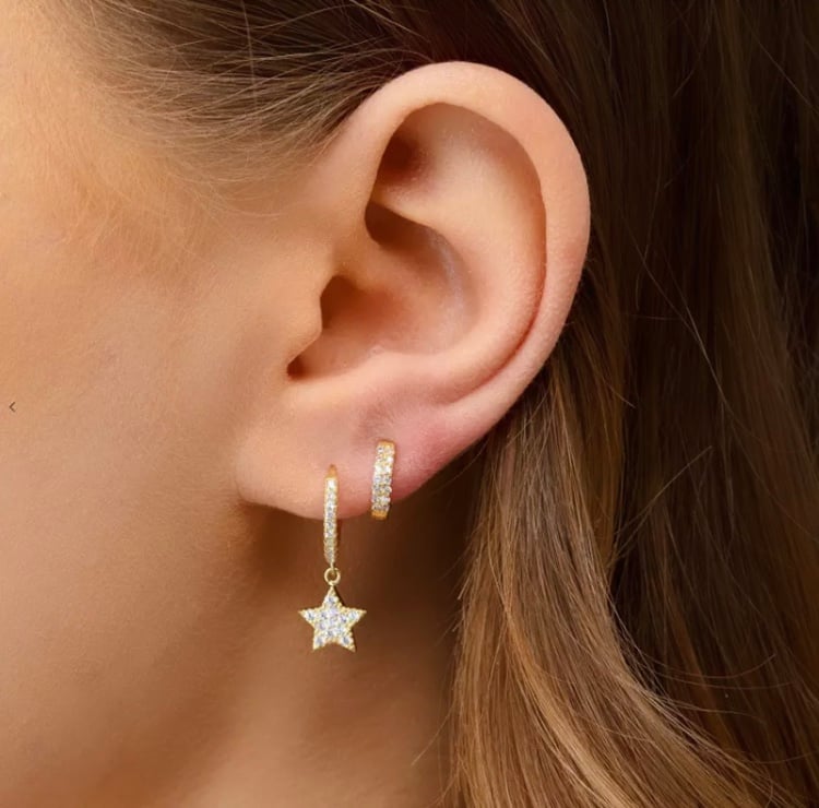 Image of Crystal Star Dainty Huggy Hoops