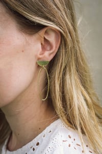 Image 1 of Oval D top statement earrings handmade in brass 