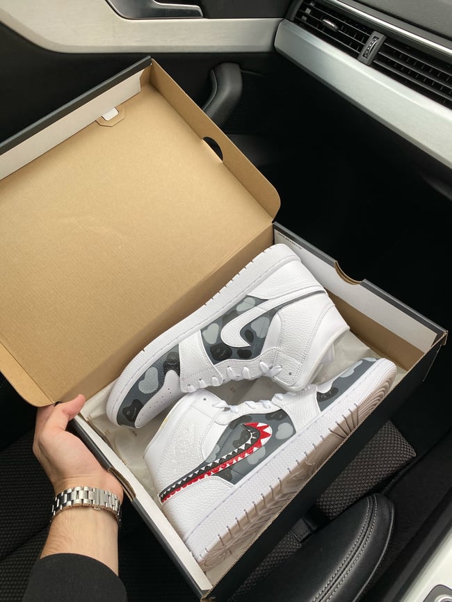 Jordan 1 - Grey Shark Camo Bapes 