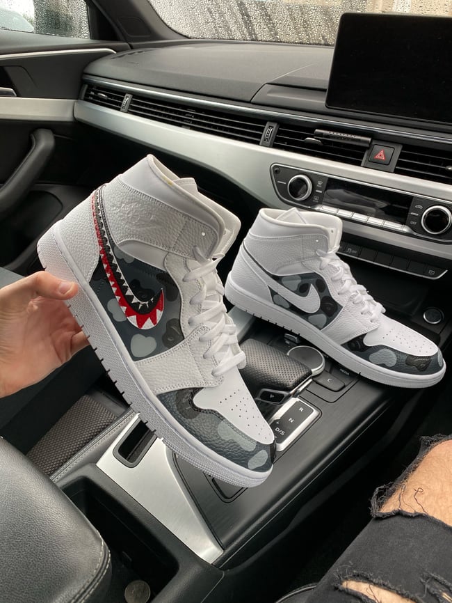Jordan 1 - Grey Shark Camo Bapes 