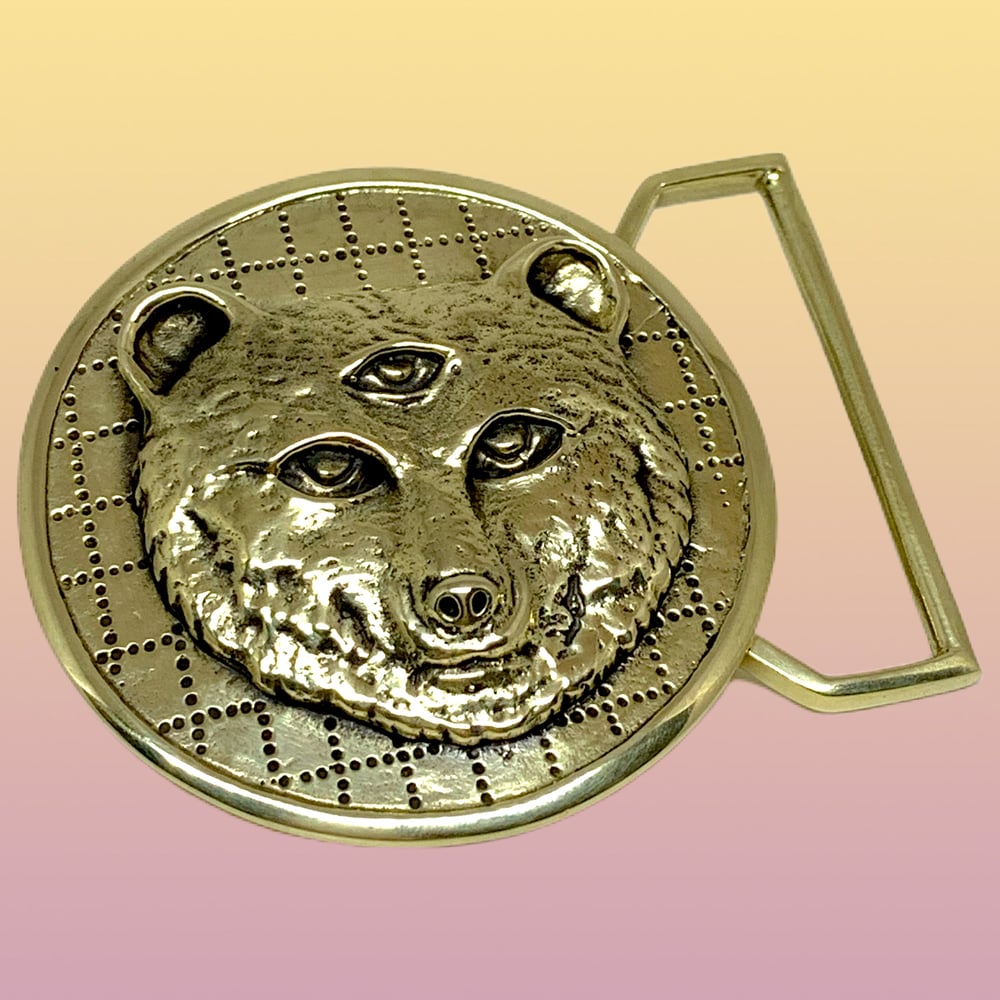 Image of Owsley "Bear" Tribute Belt Buckle Cast in Yellow Brass