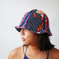 Image 4 of navy blue polka dots vote tween teen adult vintage fabric six panel bucket hat buckethat sunhat