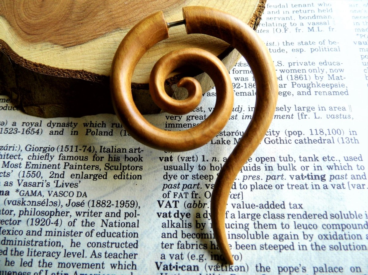 Large Light Wood Spiral Earring Hoop Faux Gauge