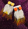 Fabric Button Tassel Earrings Flame Ombre