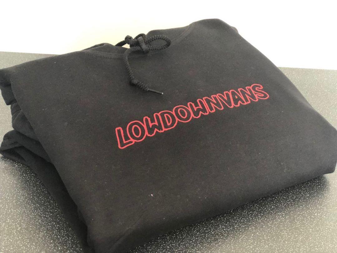 Image of Ldv hoodie with outline writing with OG logo on the back