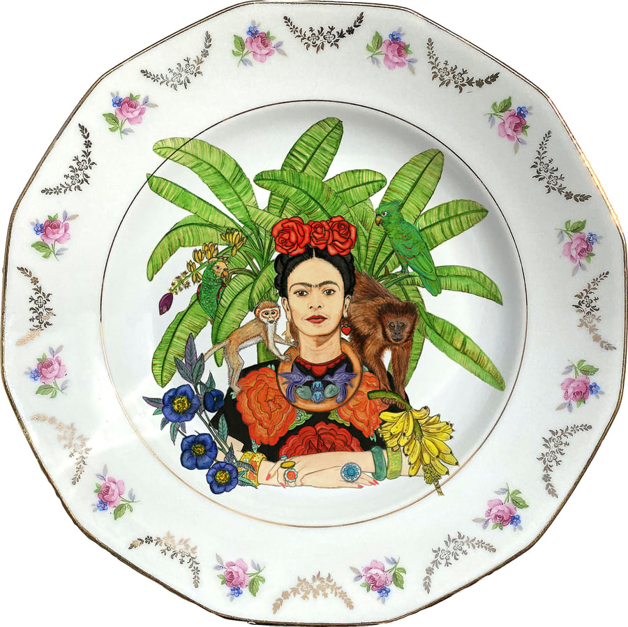 Image of Tropical Mexican watercolor - Vintage French Porcelain Plate - #0732