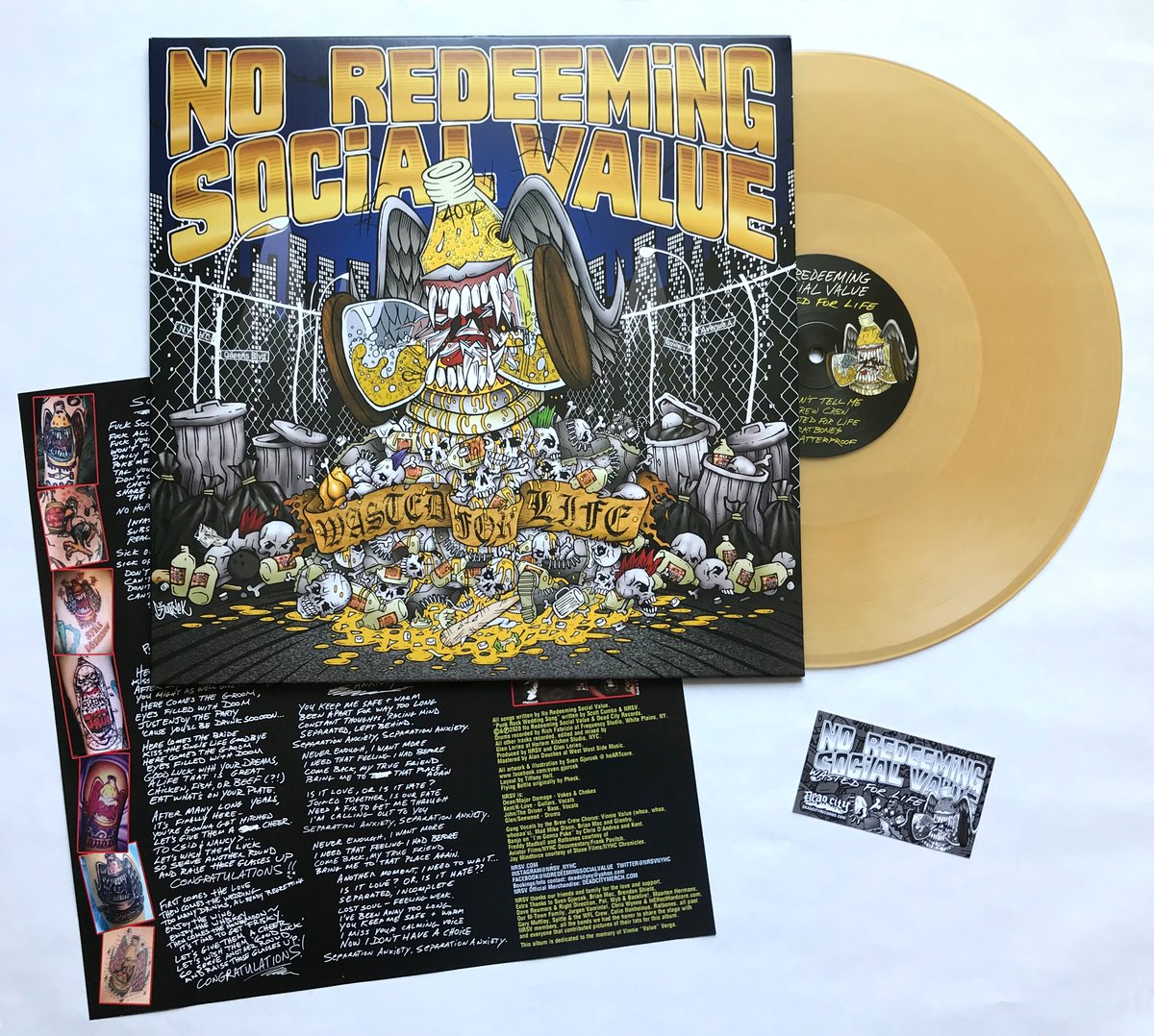 Image of NO REDEEMING SOCIAL VALUE “Wasted For Life” LP! Beer Colored Vinyl