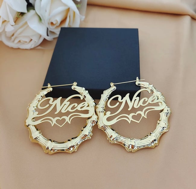 30mm-100mm Bamboo Earrings Customize Name 