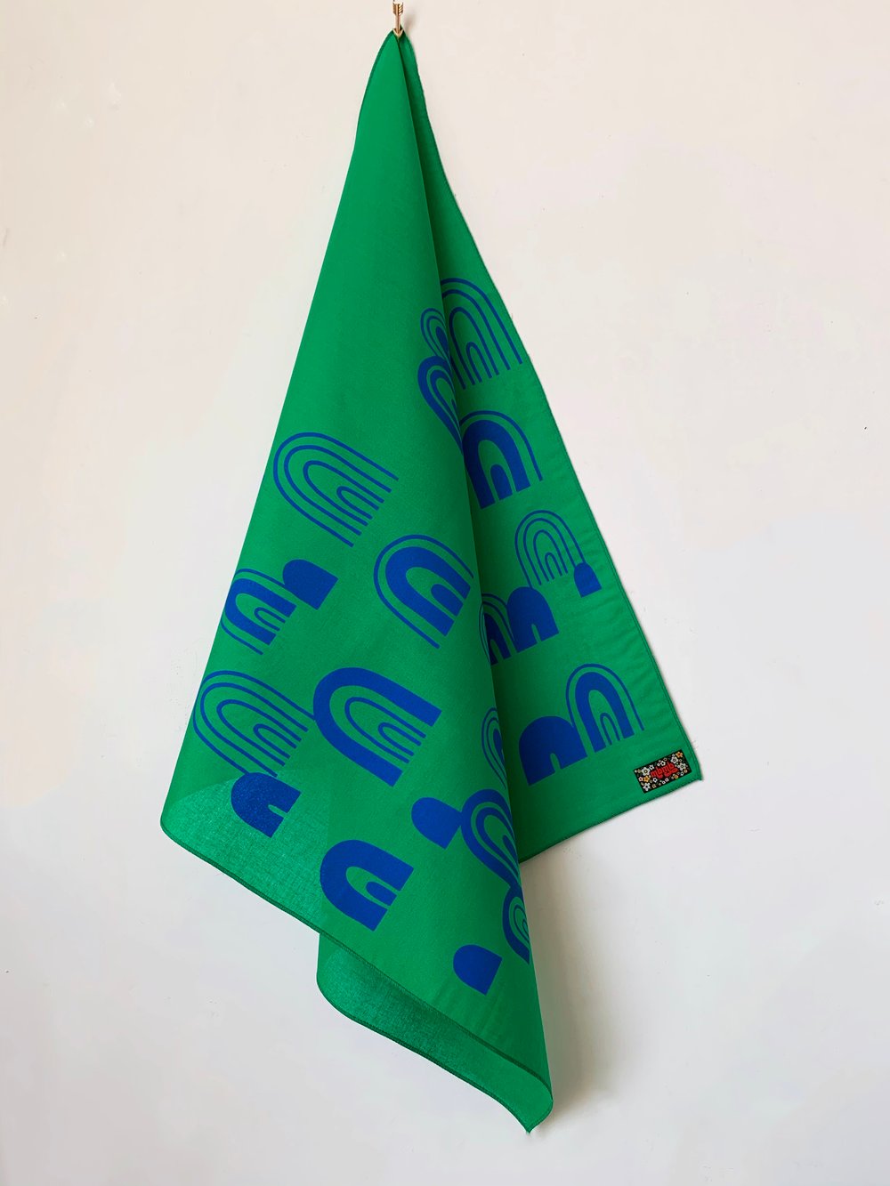 Rainbow Print Bandana in Kelly Green and Royal Blue