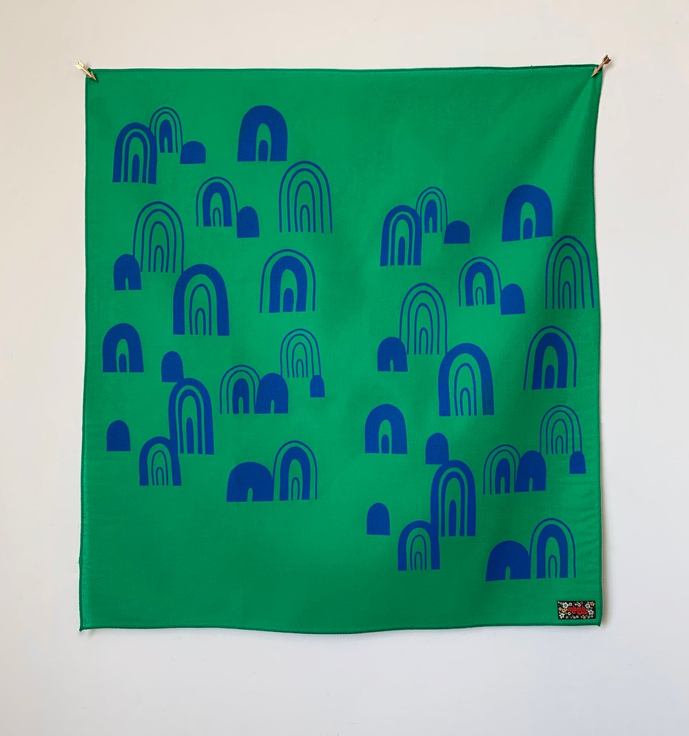 Rainbow Print Bandana in Kelly Green and Royal Blue